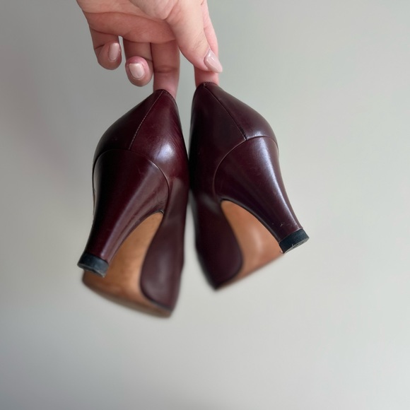 Salvatore Ferragamo Burgundy Leather Kitten Block Heel Pumps - Picture 5 of 5